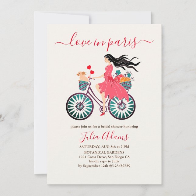 Convites Chuva de Bebês de Bicicleta Menina de Outono (Frente)
