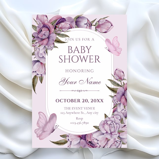 Convites Chuva de bebês de flores roxas (Criador carregado)