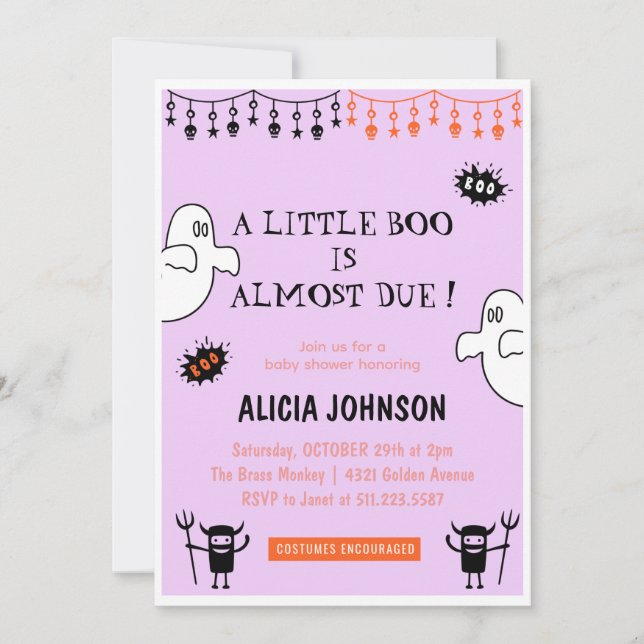 Convites Chuva de bebês de Halloween fantasmas Little boo (Frente)