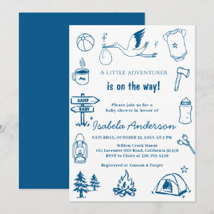 Convites Chuva de bebês do Pequeno Aventureiro Camper Doodl