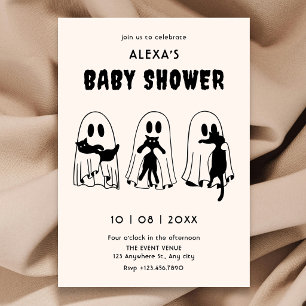 Convites chuva de bebês fantasma de gato preto engraçado