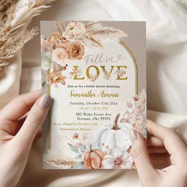 Convites Chuva de Beige Marfim Boho Abóbora Outono em Amor (Criador carregado)