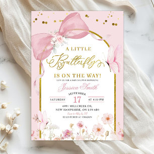 Convites Chuva de Beijos Rosa Borboleta Baby Shower