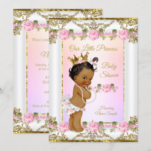 Convites Chuva de Benção da Princesa Rosa Dourado Branco Ét