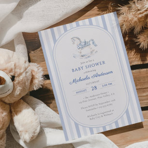 Convites Chuva de Benção de Bebê Menino Cavalo de Balanço e
