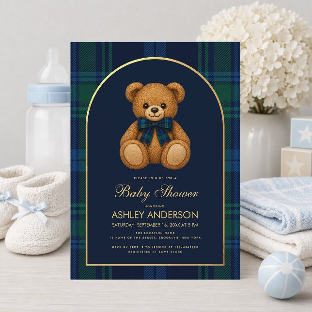Convites Chuva de Benção de Bebê Menino Teddy Bear Preppy A (Criador carregado)