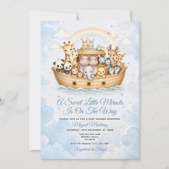 Convites Chuva de Bênçãos a Caminho - Baby Shower da Arca d (Frente)
