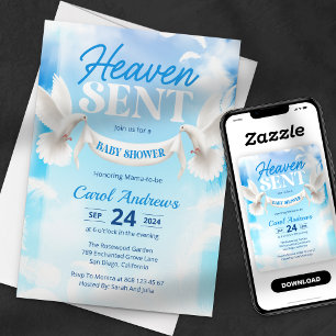 Convites Chuva de Bênçãos Azul e Branco para Baby Shower