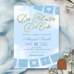 Convites Chuva de Bênçãos Azul para Gêmeos baby shower