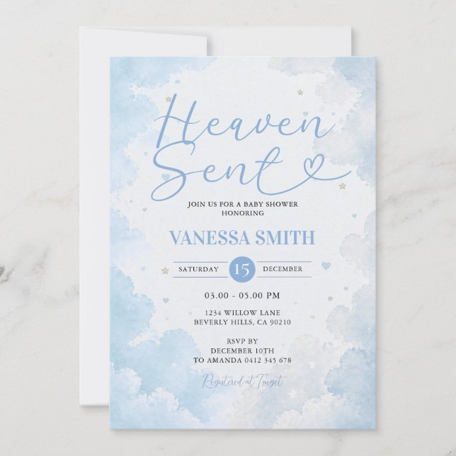 Convites Chuva de Bênçãos - Baby Shower Menino Céu Azul (Frente)