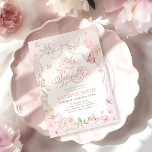 Convites Chuva de Bênçãos Bebê Borboleta Floral Menina Chá 