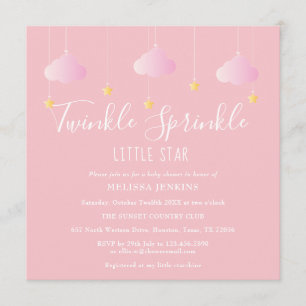 Convites Chuva de Bênçãos Bebê Estrela Brilhante Rosa