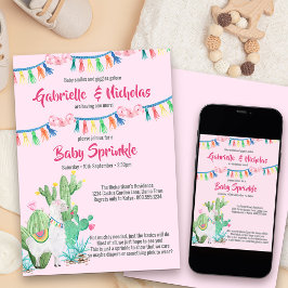 Convites Chuva de Bênçãos Bebê Rosa Llama Chá de Bebê