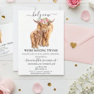 Convites Chuva de Bênçãos Bebê Vaca de Highland Gêmeos Chás