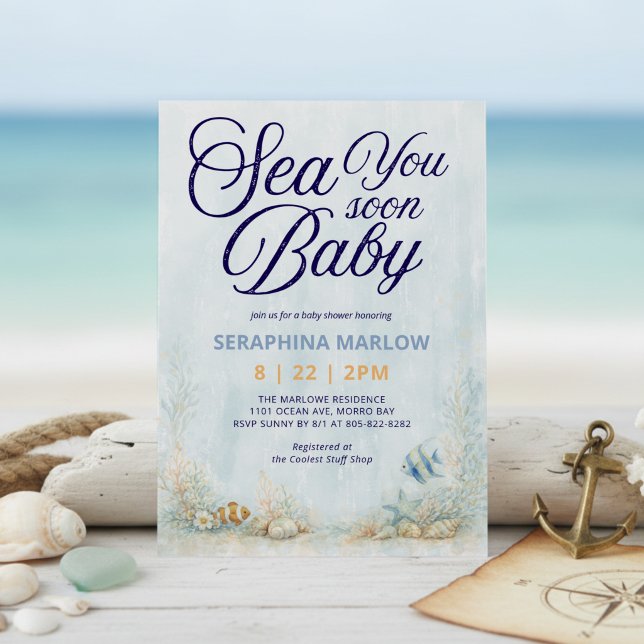 Convites Chuva de Bênçãos Chá de Bebê Sea You Soon (Criador carregado)