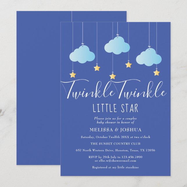 Convites Chuva de Bênçãos / Chá de Bebê Twinkle Twinkle Lit (Frente/Verso)