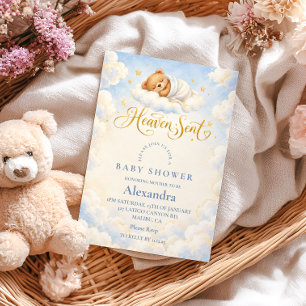Convites Chuva de Bênçãos Chás de Bebê Urso Teddy Adormecid