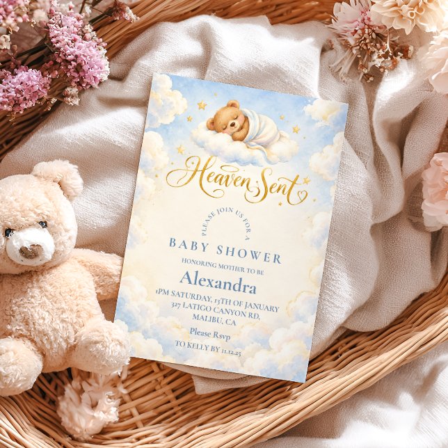 Convites Chuva de Bênçãos Chás de Bebê Urso Teddy Adormecid (Criador carregado)