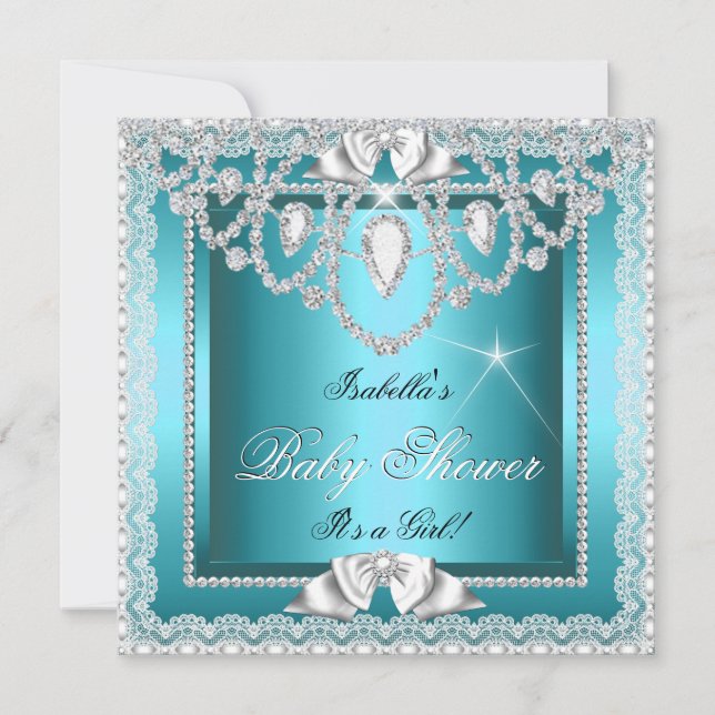 Convites Chuva de Bênçãos de Princesa Menina Renda Azul Dia (Frente)