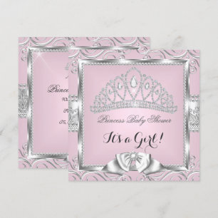 Convites Chuva de Bênçãos de Princesa Menina Rosa Prata dam
