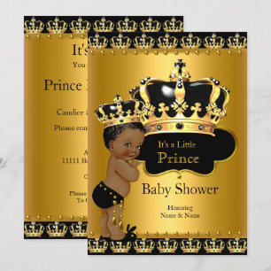 Convites Chuva de Bênçãos do Bebê Príncipe Real Preto Doura