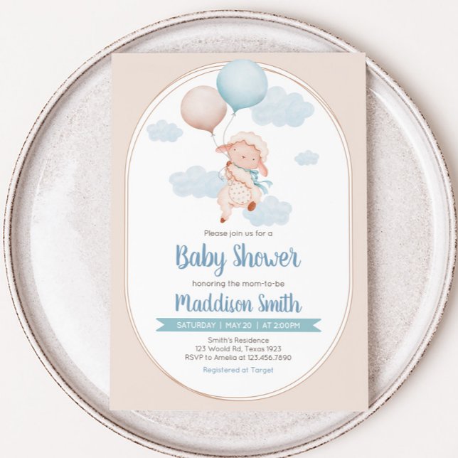 Convites Chuva de Bençãos do Pequeno Cordeiro (Lamb Baby Shower Invitation)