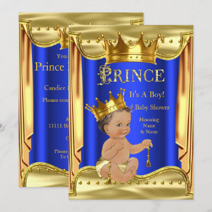 Convites Chuva de Bênçãos do Príncipe Azul Bebê Menino Dour