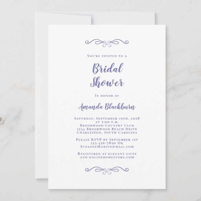 Convites Chuva de Bênçãos Elegante Periwinkle Casamento Mod (Frente)