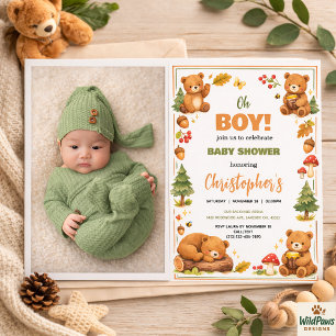 Convites Chuva de Bênçãos em Aquarela Floresta Urso Chá de