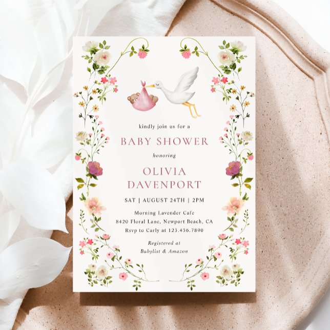 Convites Chuva de Bênçãos Festa de Bebê Menina Floral Rosa (Criador carregado)