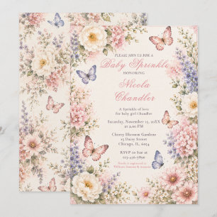 Convites Chuva de Bênçãos Floral Borboleta para Bebê