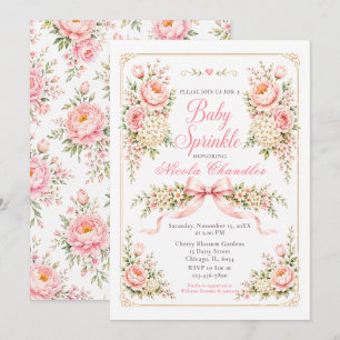 Convites Chuva de Bênçãos Floral e Laço para Bebê