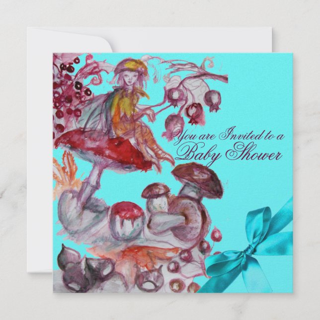 CONVITES CHUVA DE BENÇÃOS FOLLET, COGUMELOS MENINO AZUL BAB (Frente)