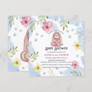 Convites Chuva de Bênçãos Menina Coelhinho Baby Shower