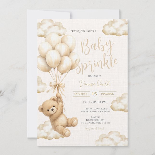Convites Chuva de Bênçãos para Bebê com Urso Neutro (Frente)