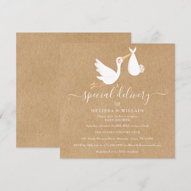 Convites Chuva de Bênçãos para o Bebê de Casal / Presente E (Frente/Verso)