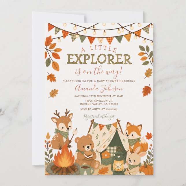 Convites Chuva de Bençãos para Pequeno Explorador com Anima (Frente)