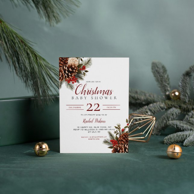 Convites Chuva de Berries de Pinha de Natal para Bebê (Criador carregado)