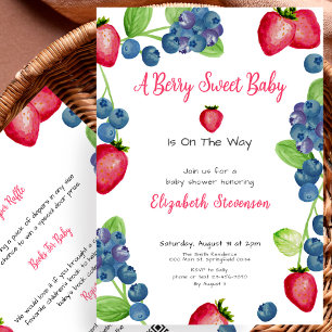 Convites Chuva de Berries Doce Vermelho e Azul para Chá de