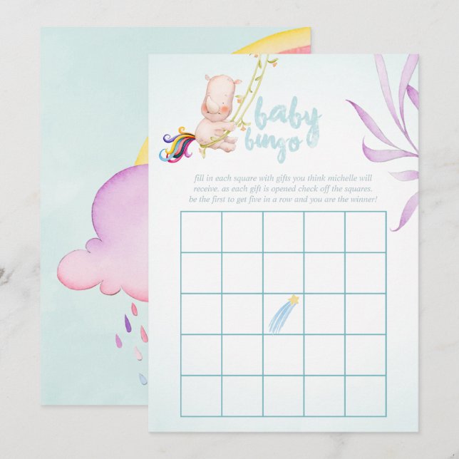 Convites Chuva de Bingo para Chá de Bebê Menino com Rinocer (Frente/Verso)