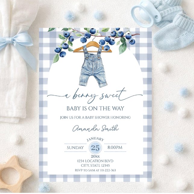 Convites Chuva de blueberry para o doce bebê menino (Criador carregado)