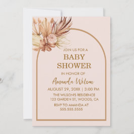 Convites Chuva de Boho Pampas com Arco Neutro em Gênero par