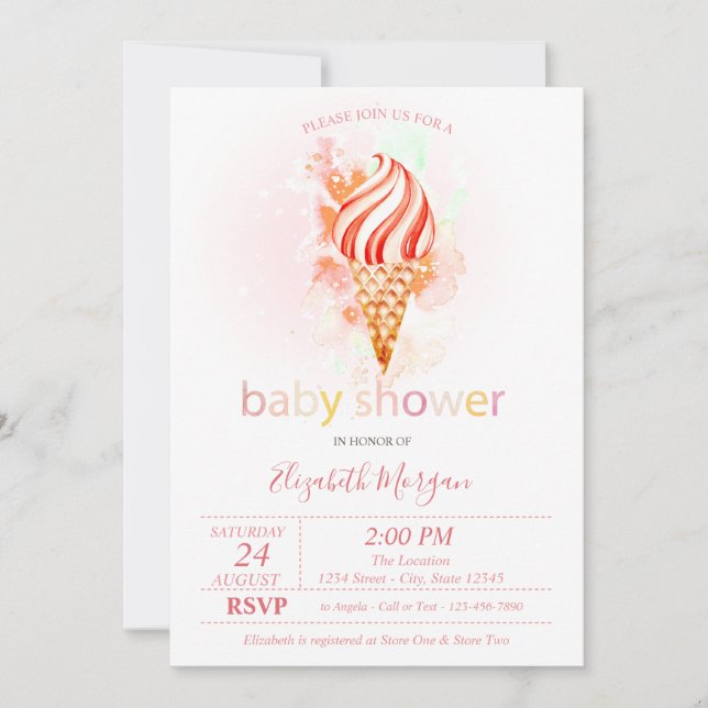 Convites Chuva de Bolinhas de Sorvete Baby Shower (Frente)