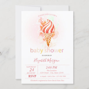 Convites Chuva de Bolinhas de Sorvete Baby Shower