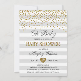 Convites Chuva de Bolinhas Neutra Cinza e Dourado Oh Baby C