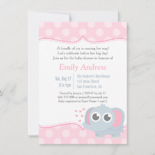 Convites Chuva de Bolinhas Rosa de Elefante Bebê Baby Showe