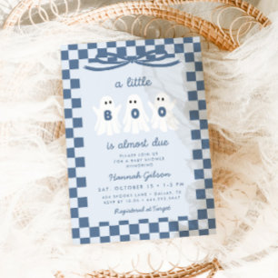 Convites Chuva de Boo é Devida Baby Shower Xadrez Azul