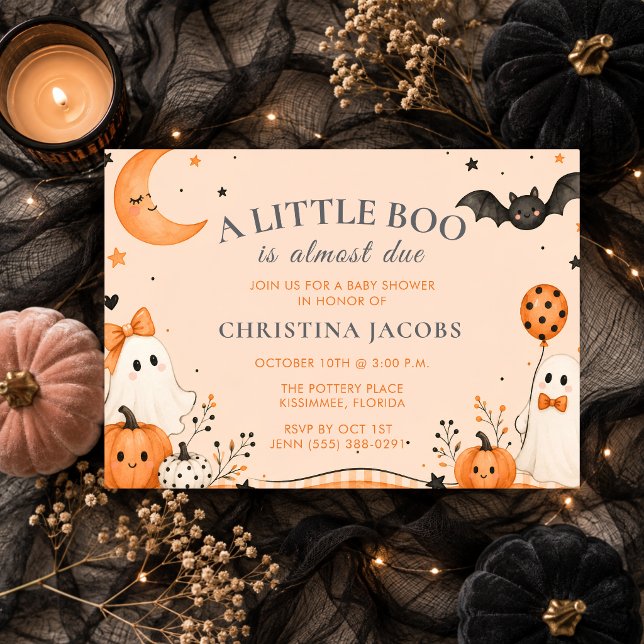 Convites Chuva de Boo Está Quase Chegando Chá de Bebê (Halloween Little Boo Is Almost Due Baby Shower Invitation)