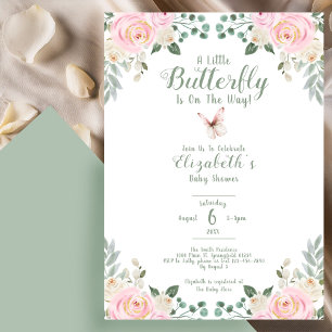 Convites Chuva de Borboletas Baby Shower de Bebê Menina ou