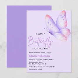 Convites Chuva de Borboletas Baby Shower Rosa e Roxo